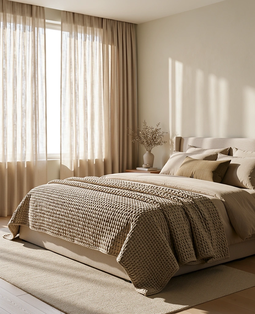 Ein ruhiges, perfekt gestaltetes Schlafzimmer für optimale Erholung